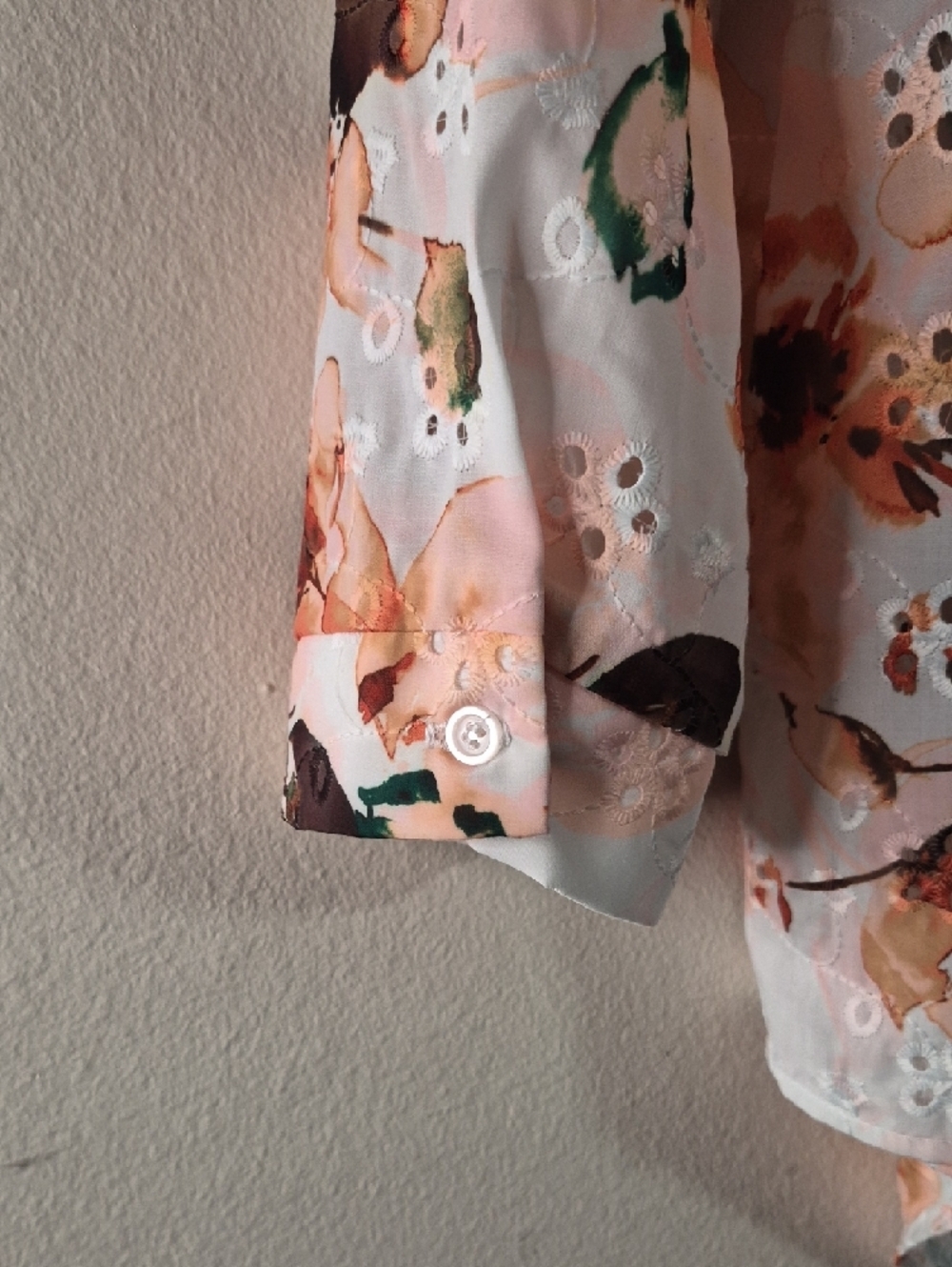 Joseph Ribkoff Peach Multi Floral Eyelet Button Front Shirt - Picture 4 of 8